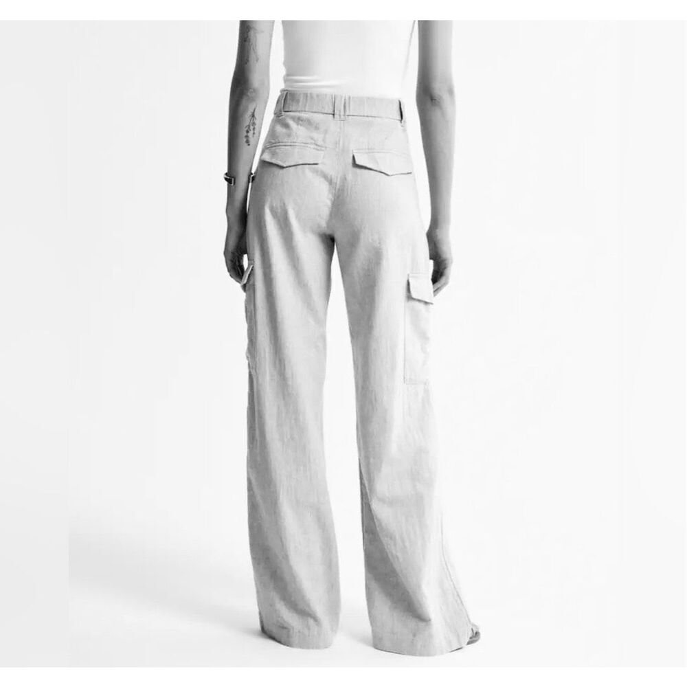 ✨Abercrombie & Fitch Linen-Blend Tailored Ultra Wide-Leg Cargo Sz S Green Pants✨ - Picture 3 of 9